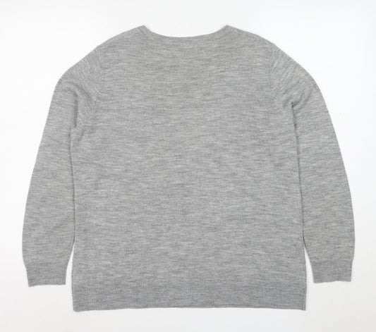 Dorothy Perkins Women Grey Floral Embroidered Knit Jumper Size 14
