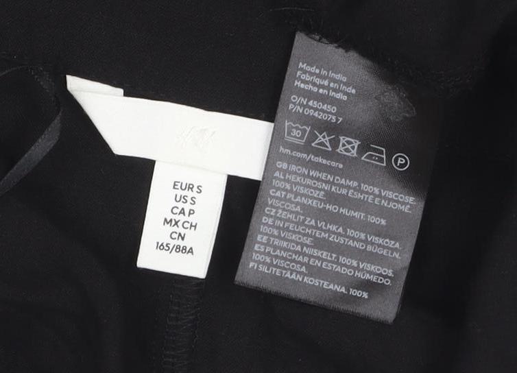 H&M Women Black Viscose Midi Dress Short Sleeve Fit & Flare Size 10