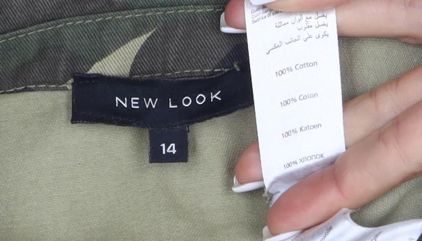 New Look Women Green Camo Military Jacket Size 14 Cotton