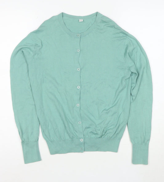 Uniqlo Women's Green Cotton Crew Neck Cardigan Size S