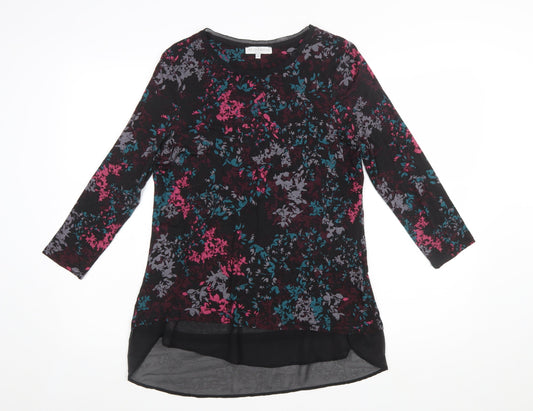 RJR.John Rocha Women Black Floral Tunic Top Size 12 Long Sleeve Viscoe Blend