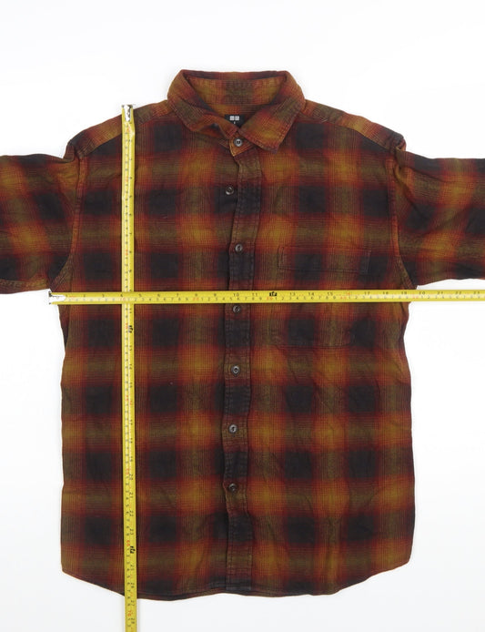 Uniqlo Men's Brown Check Flannel Button-Up Shirt Size S