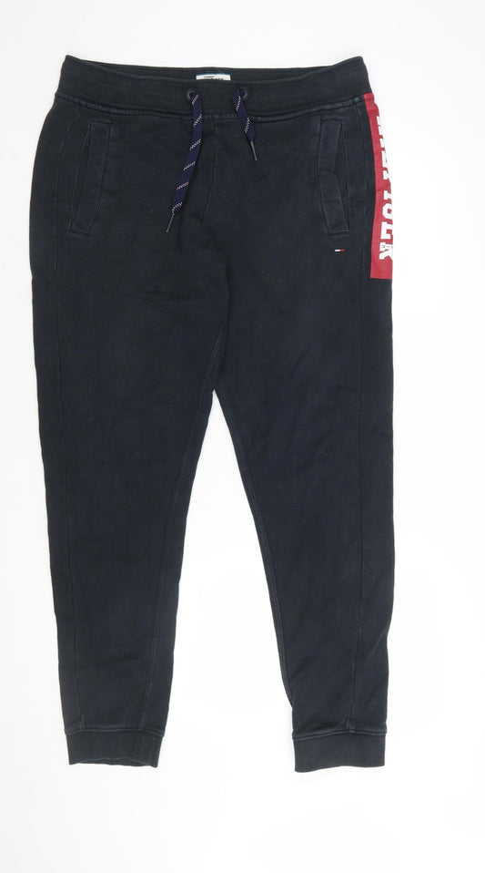 Tommy Hilfiger Men Black Jogger Trousers L Logo Elastic Waist