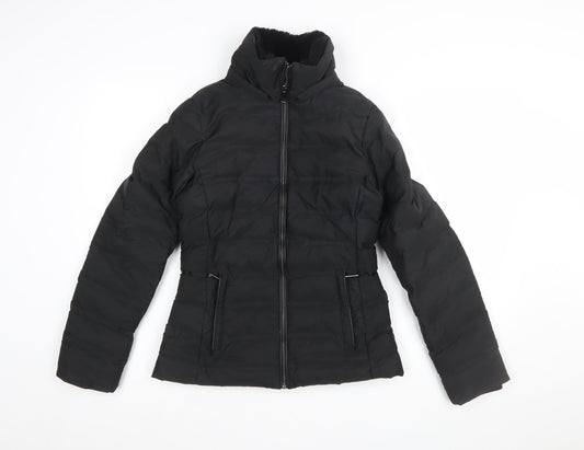 Zara Women Black XS Puffer Jacket Quilted Zip Winter Coat