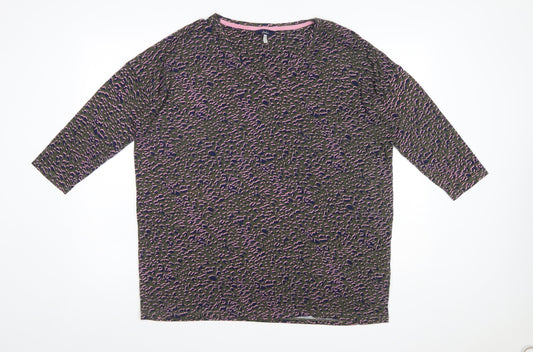 Joules Women's Multicoloured Animal Print Cotton V-Neck Top UK 14