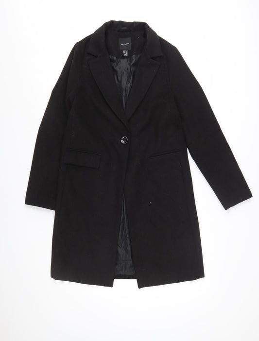 New Look Women’s Black Mid-Length Coat Size 8 Classic Overcoat