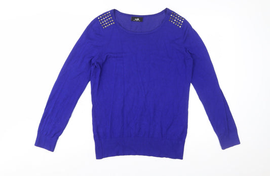 Wallis Women's Blue Studded Shoulder Pullover Jumper Size 12