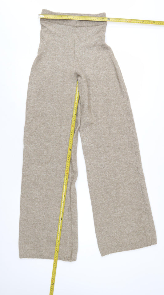 PrettyLittleThing Women’s Beige Knit Wide-Leg Trousers Size S