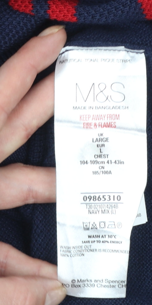 Marks and Spencer Blue Harbour Men's Navy Red Striped Cotton Jumper L