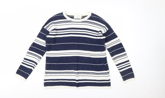 John Lewis Women Blue Striped Cotton Crew Neck Jumper Size 10