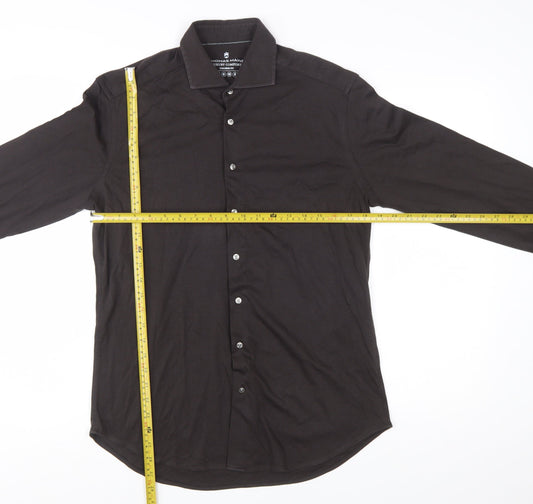 Thomas Maine Men's Black Slim Fit 15.75in Cotton Long Sleeve Button-Up Shirt