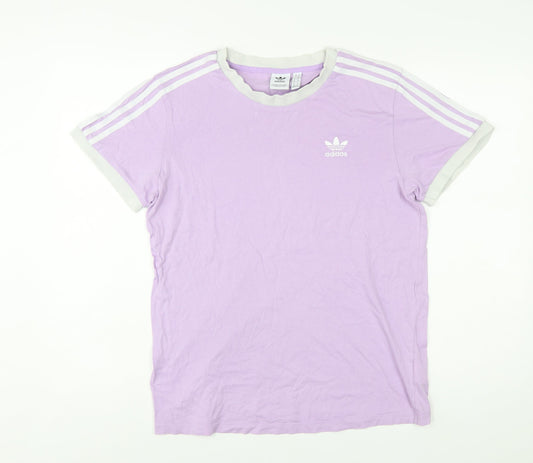 Additional front view of Adidas Women Purple Ringer T-Shirt, size 10, Short Sleeve Retro Style