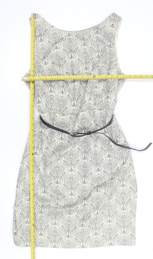 Monsoon Women Beige Geometric Sleeveless Sheath Dress Size 20