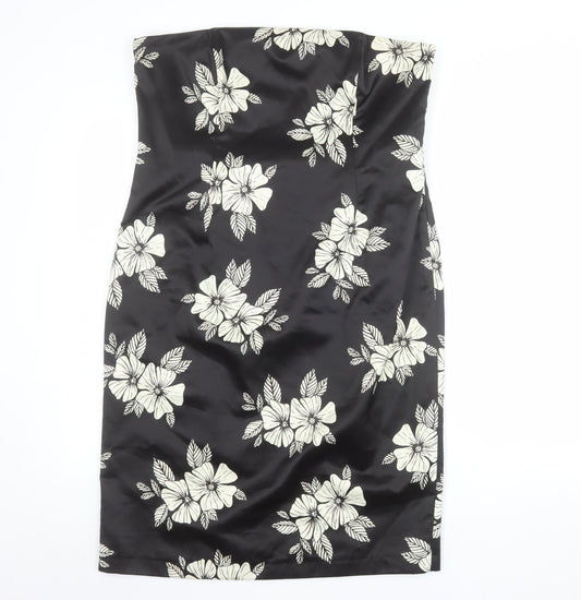 Additional front view of Principles Women’s Black Floral Strapless Bodycon Dress, size UK 16