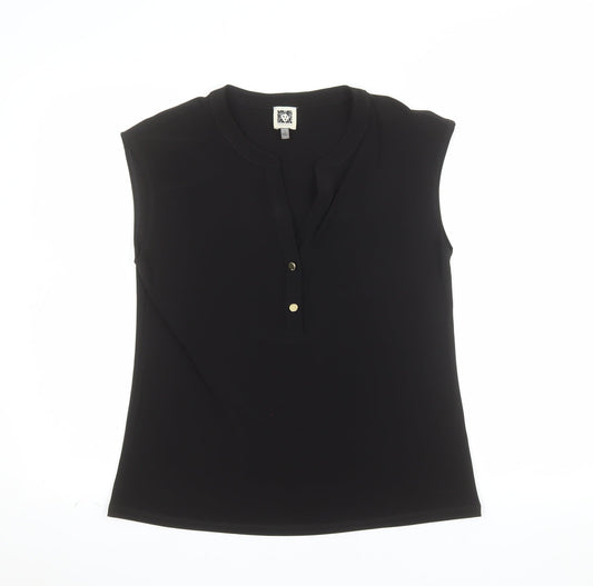 Anne Klein Women's Black Sleeveless V-Neck Button Blouse Size S