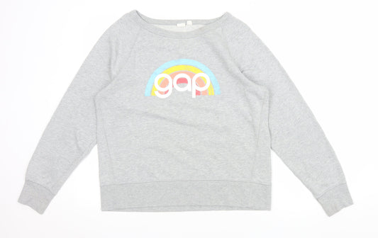 Gap Women Grey Logo Rainbow Pullover Sweatshirt M