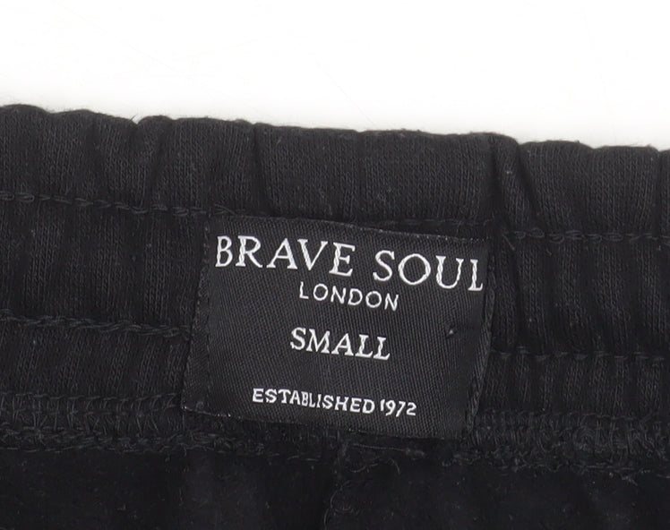 Brave Soul Men's Black Small Sweat Shorts Elastic Waist Casual