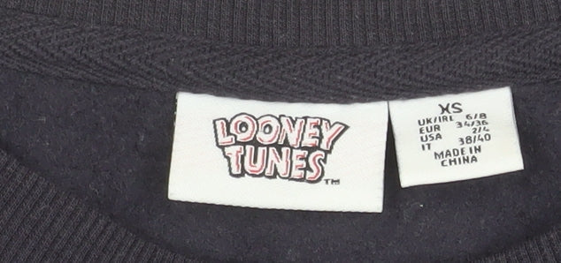 Looney Tunes Womens Black XS Pullover Sweatshirt Taz Graphic