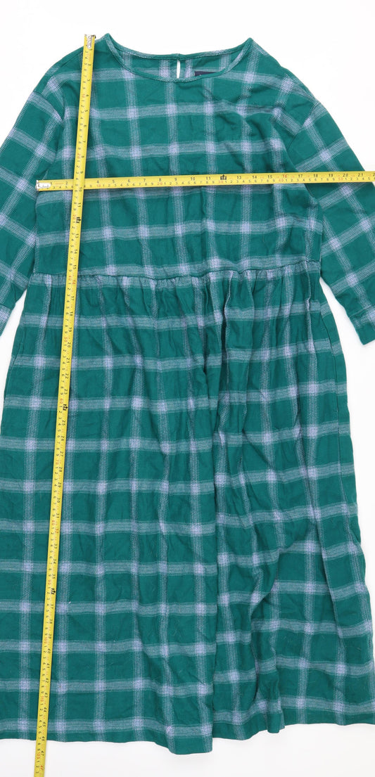 Burgs Women's Green Check A-Line Midi Dress Size 10