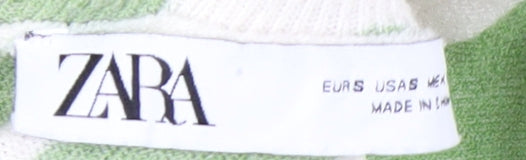 Zara Women Green White Cropped Knit High Neck Top Size M