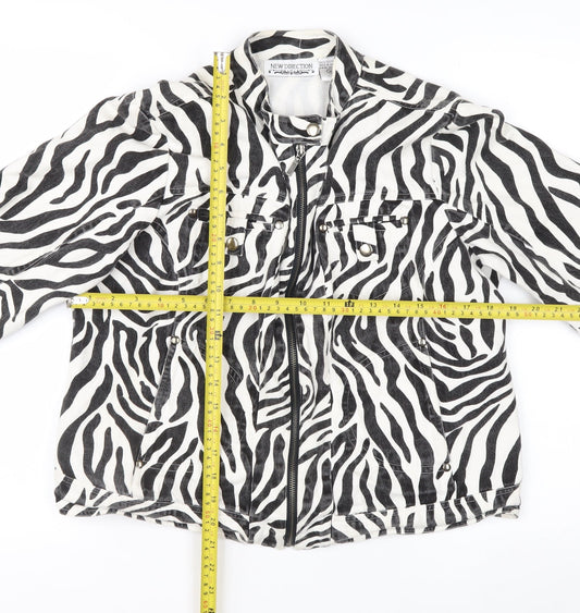 New Direction Women's Zebra Print Cotton Biker Jacket M