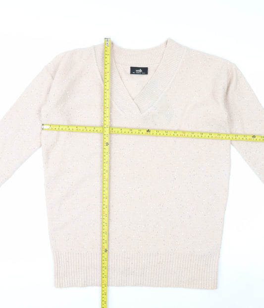 Wallis Womens Beige V-Neck Sparkle Pullover Jumper Size S