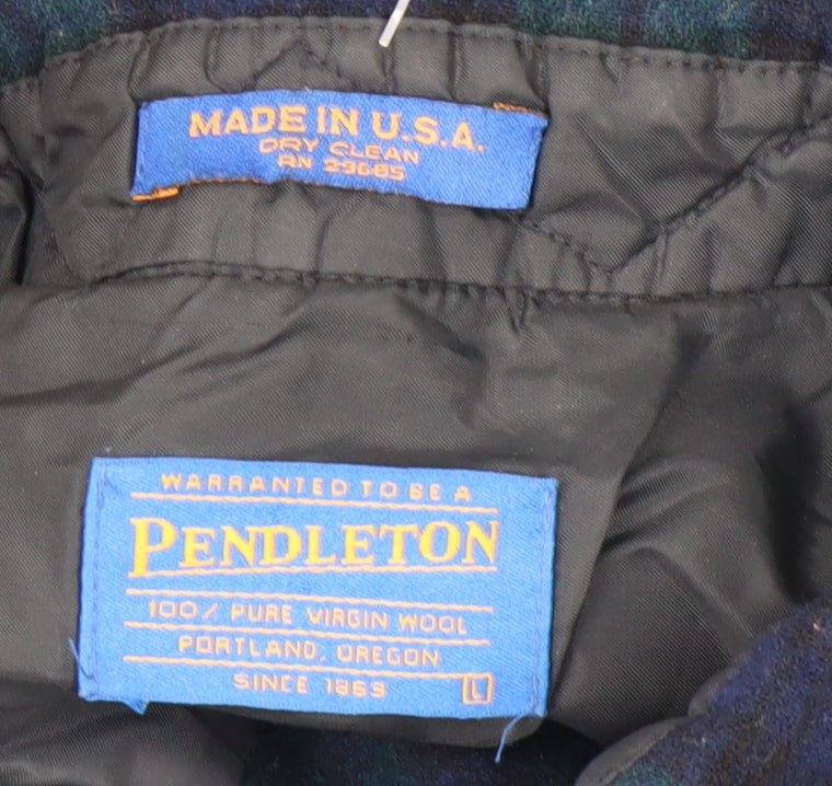 Pendleton Men's Green Plaid Wool Flannel Button-Up Shirt L