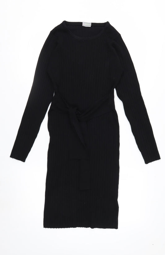 ESMARA Women Black Bodycon Knit Belted Dress Size 10