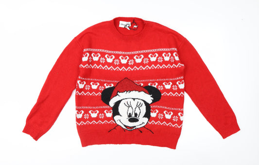 Front view of Disney Women Red Minnie Mouse Christmas Jumper XS