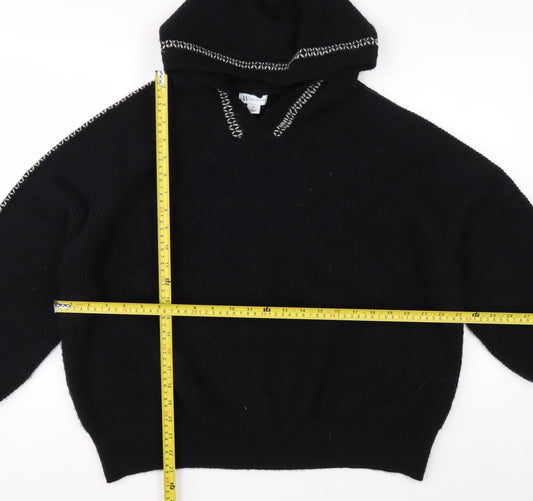 W Collection Women's Black Knitted Wool Hoodie XL Relaxed Fit