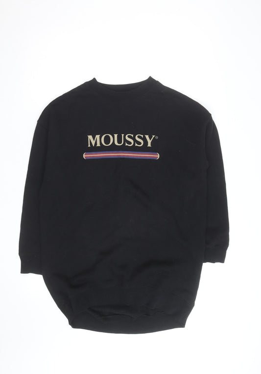 Additional front view of MOUSSY Black Logo Pullover Sweatshirt unisex adults l fleece cotton blend