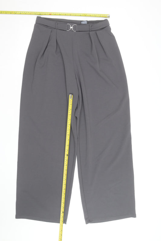 Zara Men Grey Regular Fit Pleated Trousers Size M Belted
