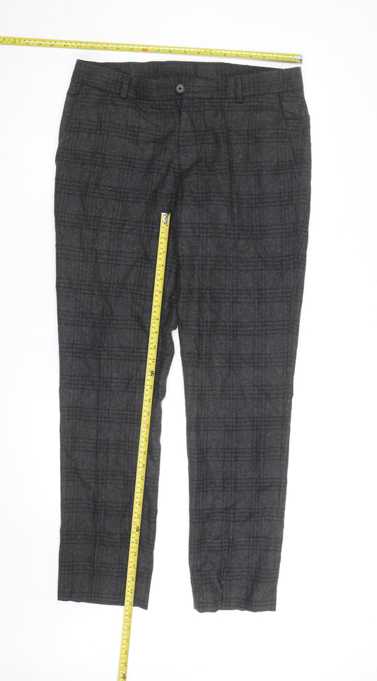 Shire Mens Grey Plaid Wool Blend Dress Trousers 33R Classic Fit