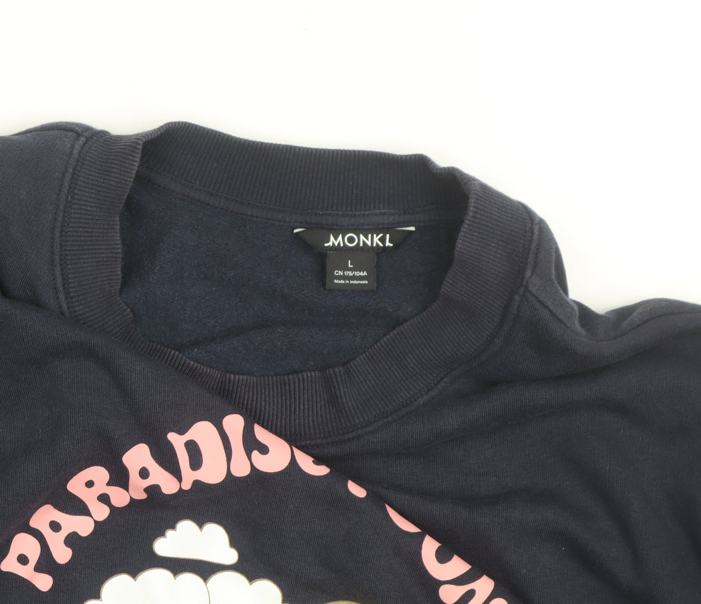 Monki Unisex Blue Paradise Found Graphic Pullover Sweatshirt L
