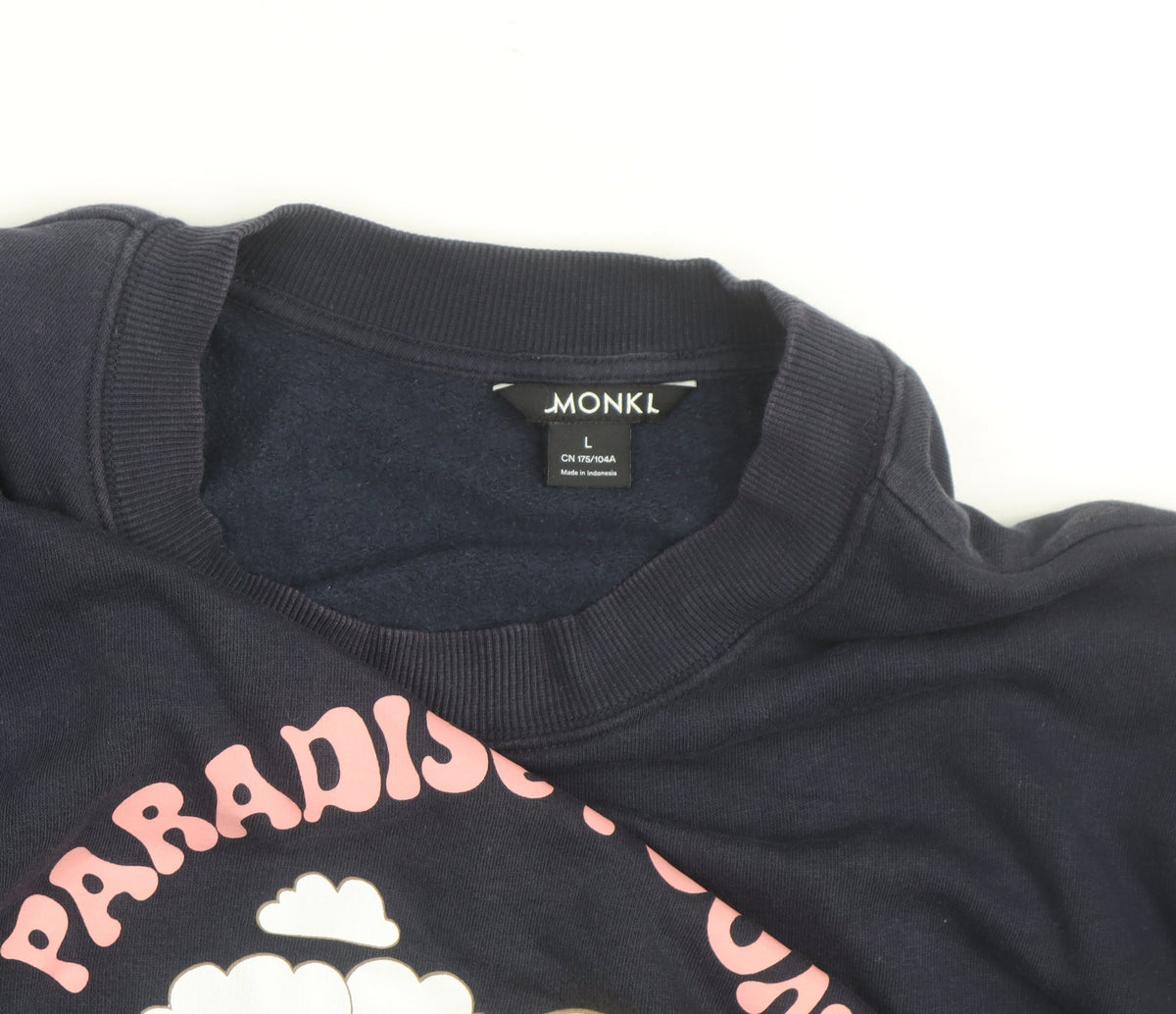 Additional view of Monki unisex blue paradise found graphic pullover sweatshirt l