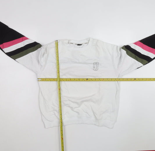 Jaggad Men’s White Striped Pullover Sweatshirt Small Regular Fit