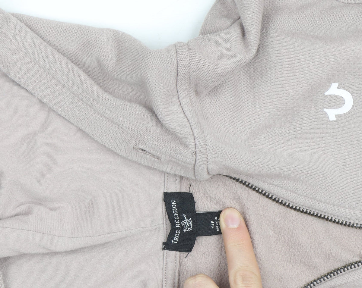 Additional view of True Religion Women Beige Full Zip Hoodie, size S, Cotton Fleece Logo