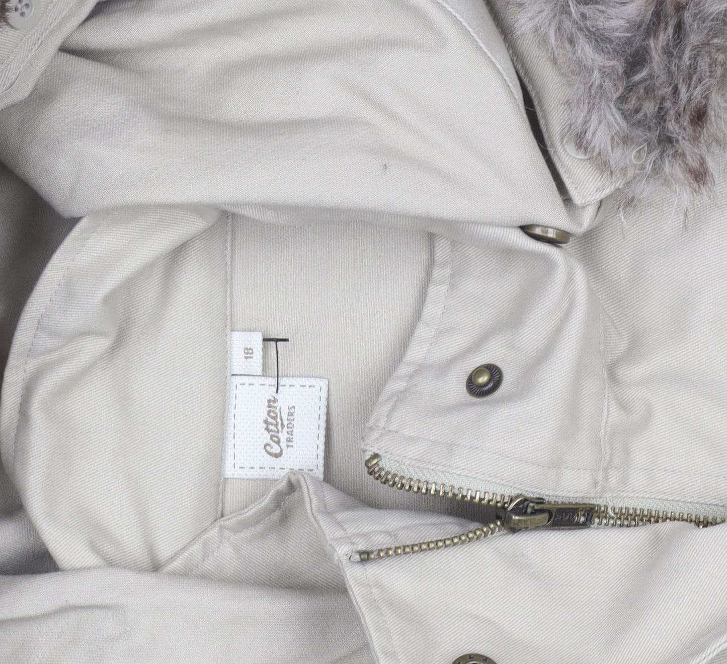 Cotton Traders Women’s Beige Faux Fur Hooded Parka Coat Size 18