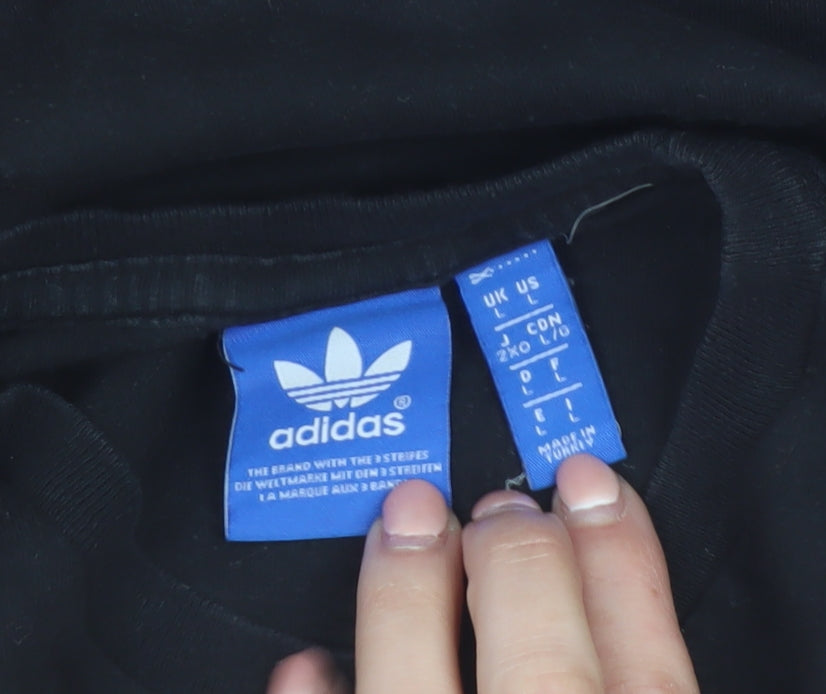 Brand and care label for Adidas Originals Men's Black Large Graphic Print Sports T-Shirt
