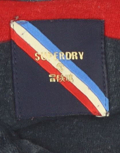 Superdry Men’s Red and Navy Striped 2XL Polo Shirt
