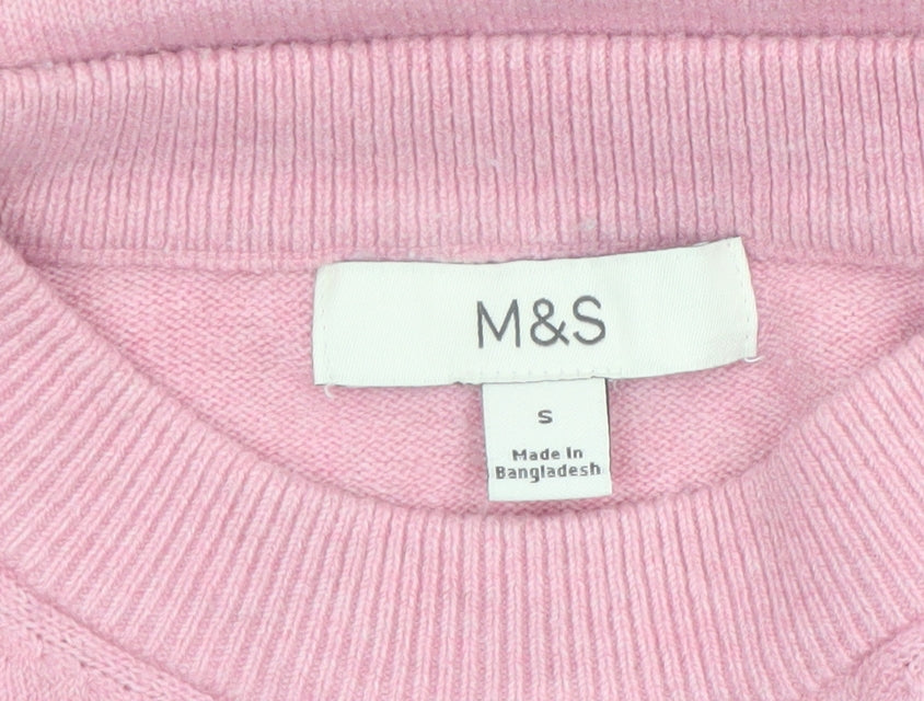 Marks and Spencer Women Pink Mock Neck Short Sleeve Pullover Jumper S