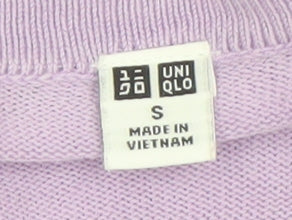 UNIQLO Women Purple Cotton Crew Neck Button Cardigan S
