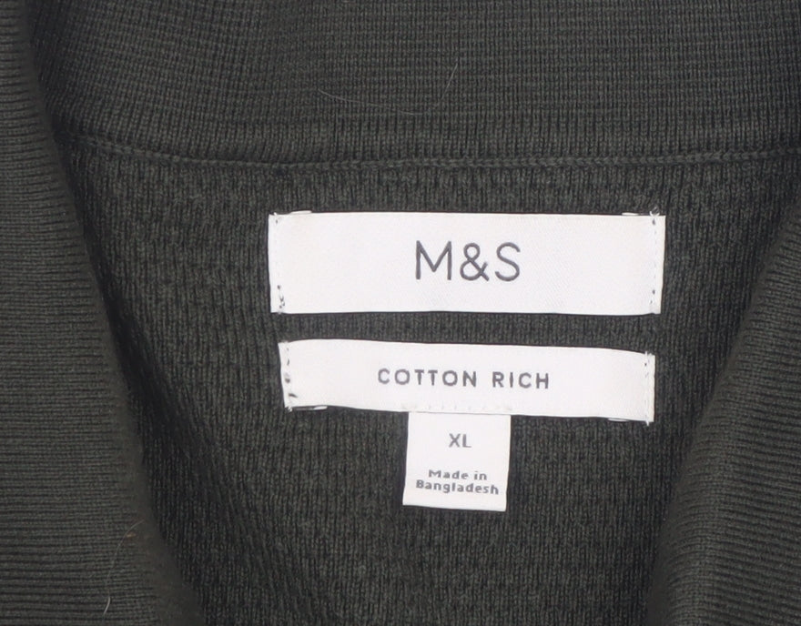 Marks and Spencer Men's Dark Green Cotton Polo Shirt XL