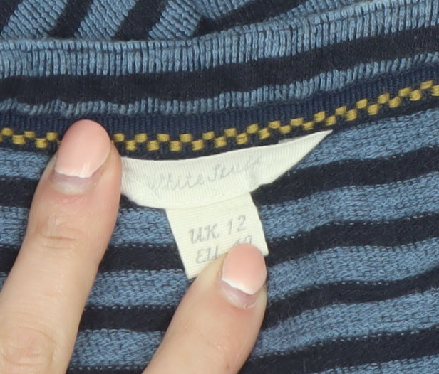White Stuff Women’s Blue Striped Cotton Button-Up Top UK 12
