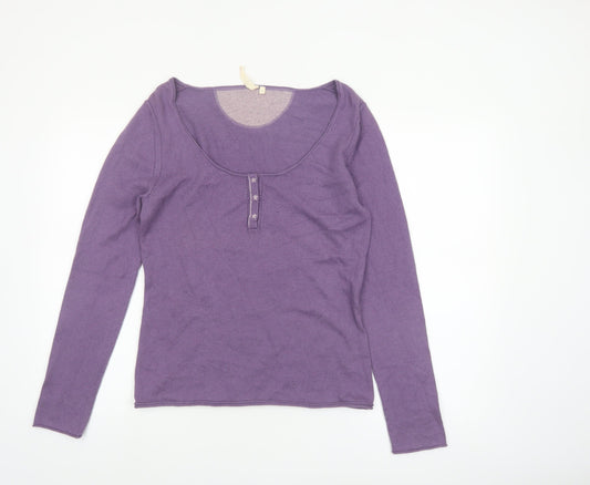 White Stuff Women's Purple Henley Jumper Size 14 Cotton Angora
