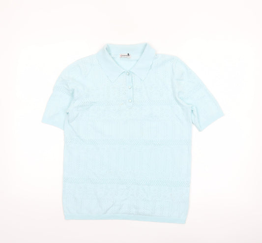 Damart Women Blue Short Sleeve Collared Knit Polo Shirt Size S
