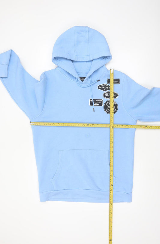 Mercier Men’s Blue Pullover Hoodie L Logo Patch Streetwear