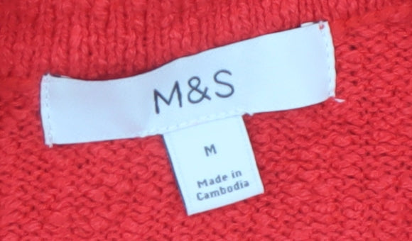 Marks and Spencer Women’s Red Collared Short Sleeve Knit Cardigan M