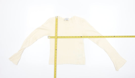 & Other Stories Women Ivory Wool Ribbed Knit Flared Sleeve Jumper Size 8