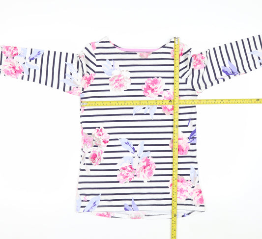 Joules Women's Multicoloured Floral Stripe 3/4 Sleeve Cotton T-Shirt Size 8